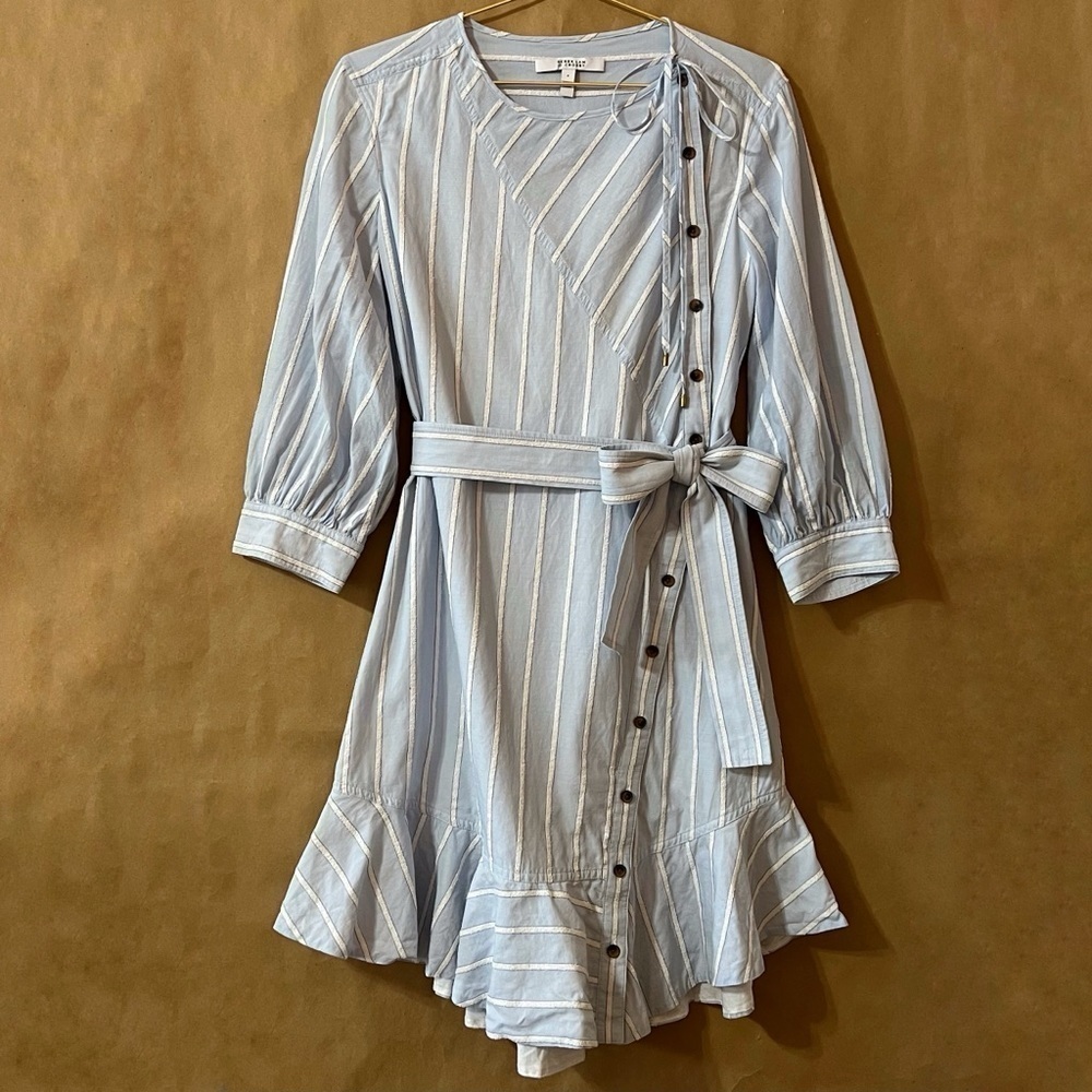 Derek Lam 10 Crosby Belted Stripe Asymmetric Placket Button Mini Dress Size 4